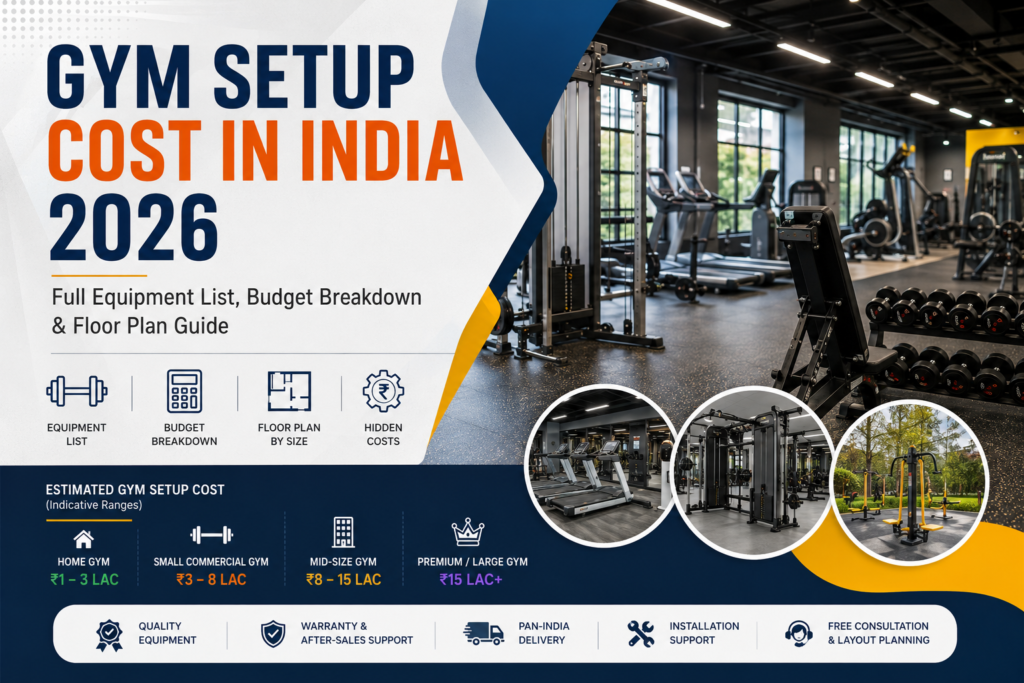 Gym setup cost in India 2026 with full equipment list, budget breakdown, hidden costs, and floor plan guide.